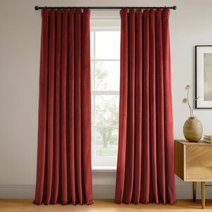 Luxurious Crimson Rust Velvet Drapes - Set Of 2 Panels